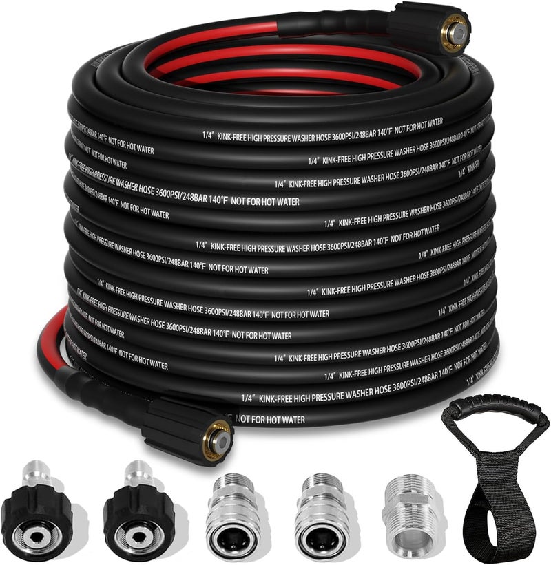 Zebra Clean Flexible Pressure Washer Hose 100 FT, 3600 PSI Kink Resistant Power Washer Hose Replacement, 1/4" electric Washer Hose Extension With M22 x 3/8" Quick Connector - Image 1